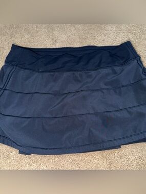 Lululemon Pace Rival Mid-Rise Skirt Skort Long Navy Blue Bike Shorts Size 10
